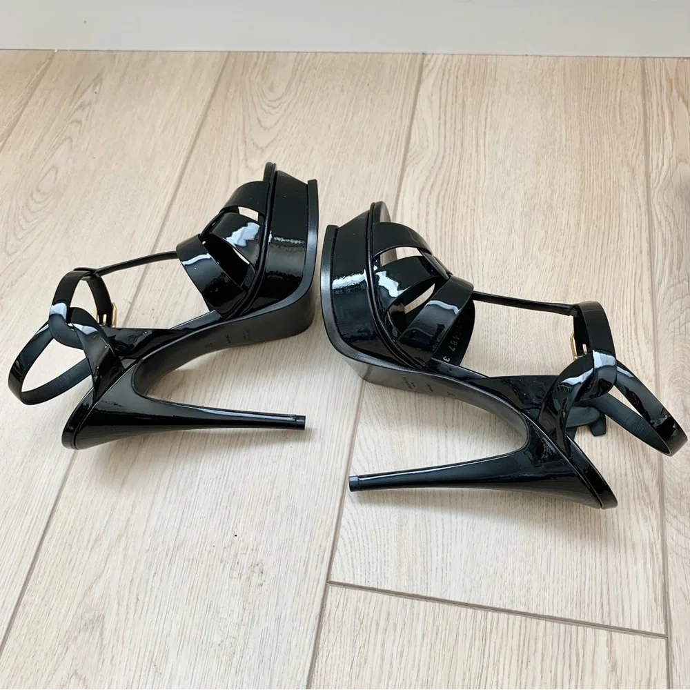 🌟 YSL Black Patent Leather Tribute 105 Platform Heeled Sandals High Heels 37 - Picture 9 of 12